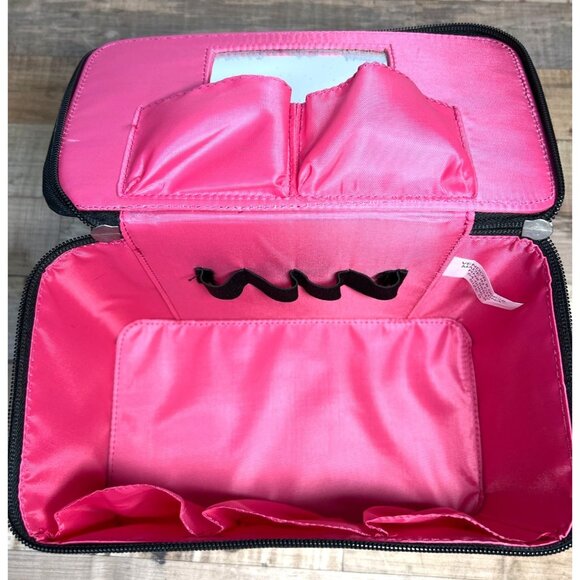 Floral Makeup Travel Case With Mirror & Adjustable Strap - Black & Pink Design - - Picture 6 of 7